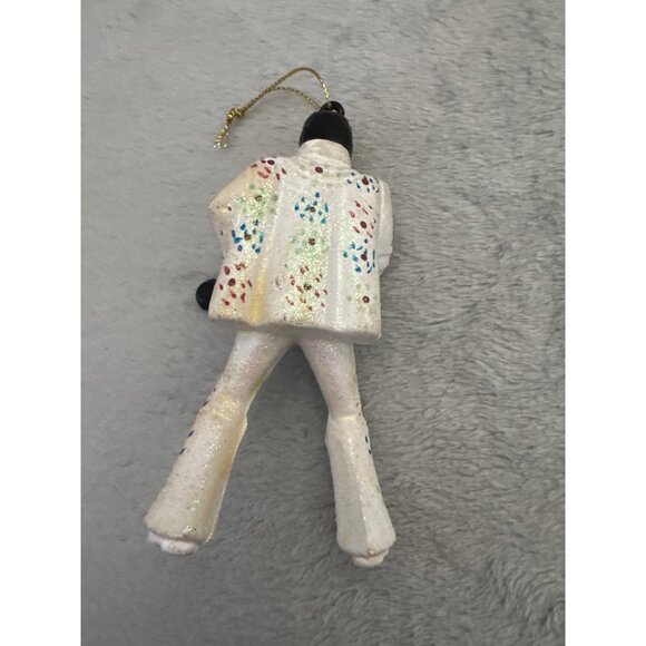 Elvis Presley Resin Christmas Ornament With Guitar Glitter Finish White Jumpsuit - Picture 4 of 4